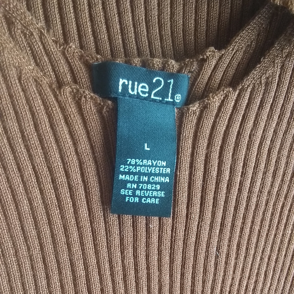 NWOT Ribbed Brown Sweater - Picture 3 of 4